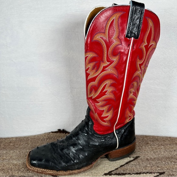 Justin Boots Red and Black ostrich square toe western cowgirl Cowboy Boots - Picture 7 of 13